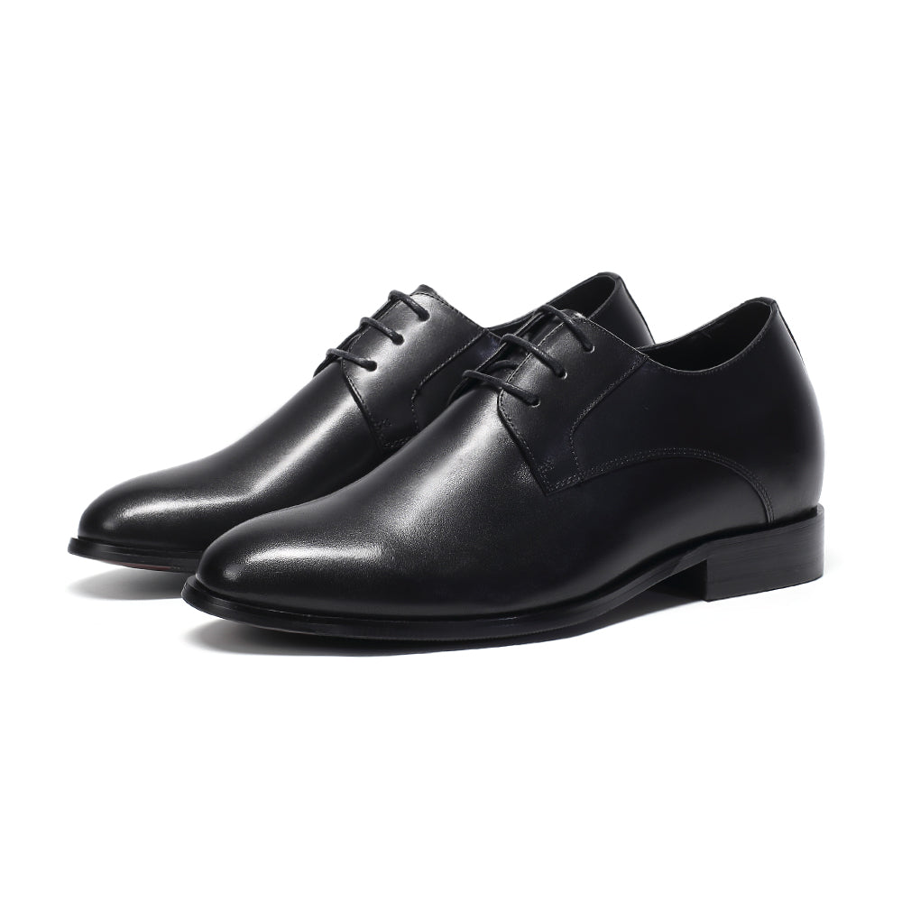 Plain black leather elevator shoes Basilio +2.76 inches