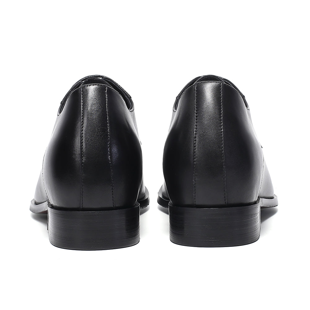 Plain black leather elevator shoes Basilio +2.76 inches