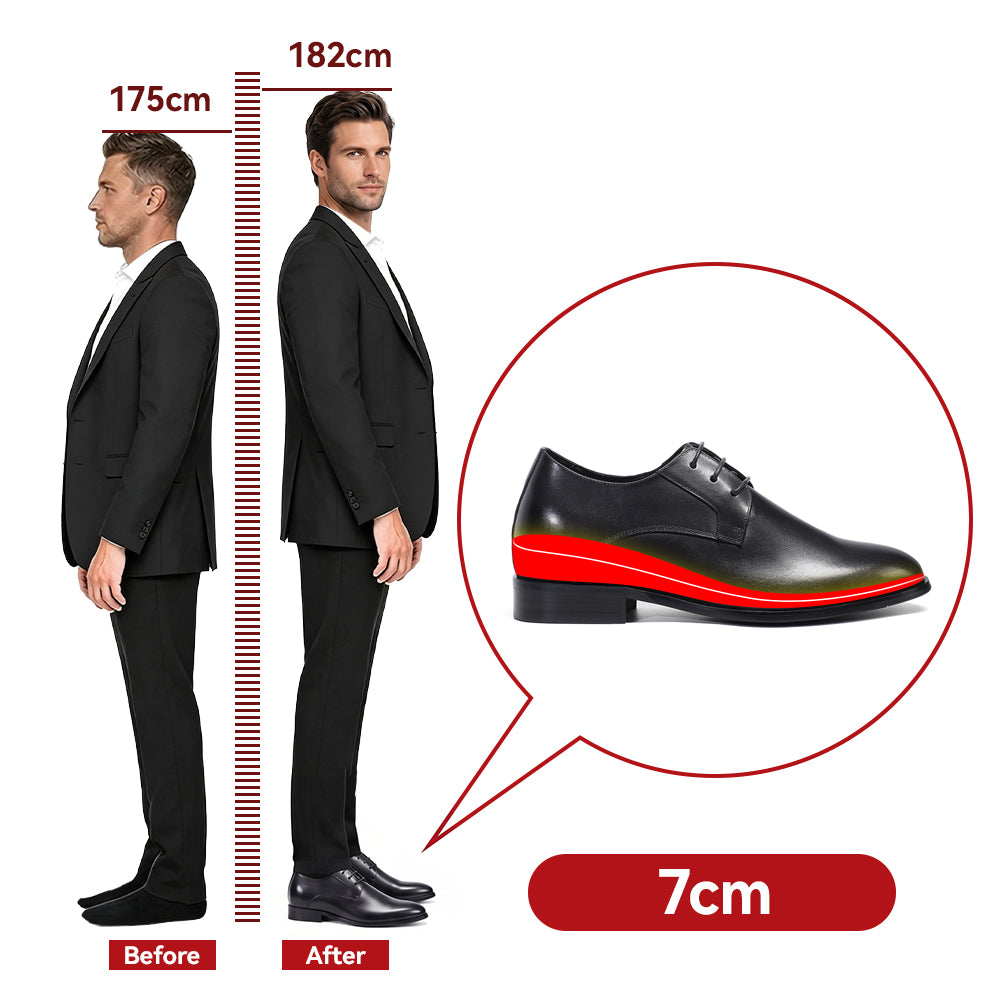 Plain black leather elevator shoes Basilio +2.76 inches